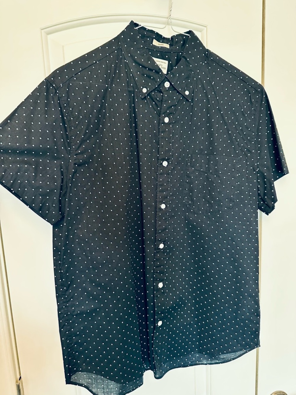 J. Crew Navy Short-Sleeve Button-Down Shirt with White Dot Print